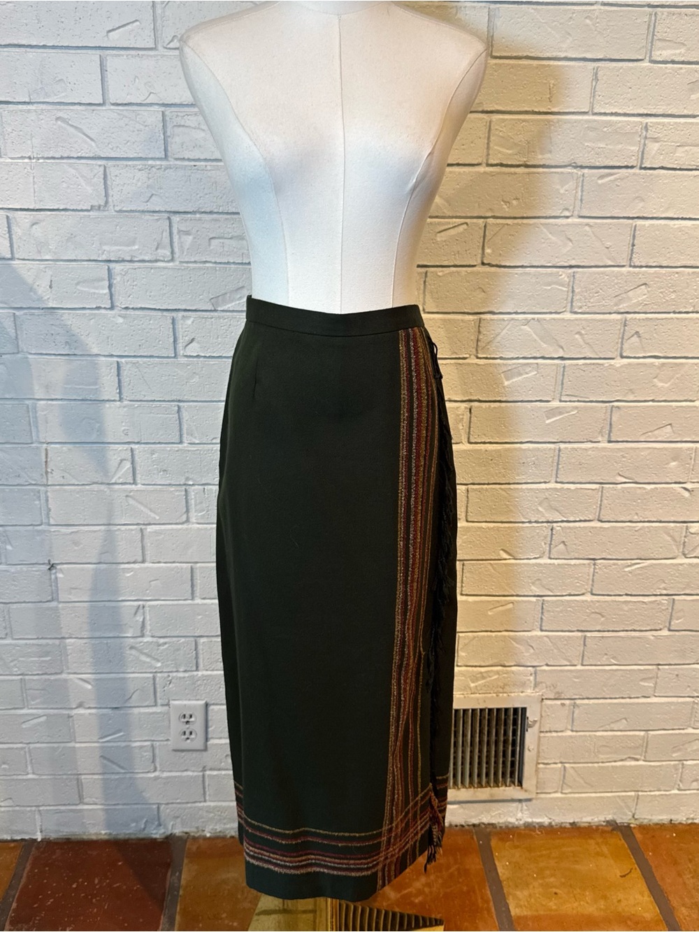 Vintage 90s Requirements Green Fringe Maxi Skirt Womens 12 NWT